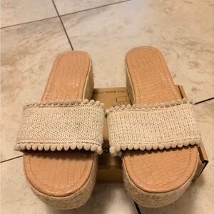 Women's Cream Woven Slide Sandals